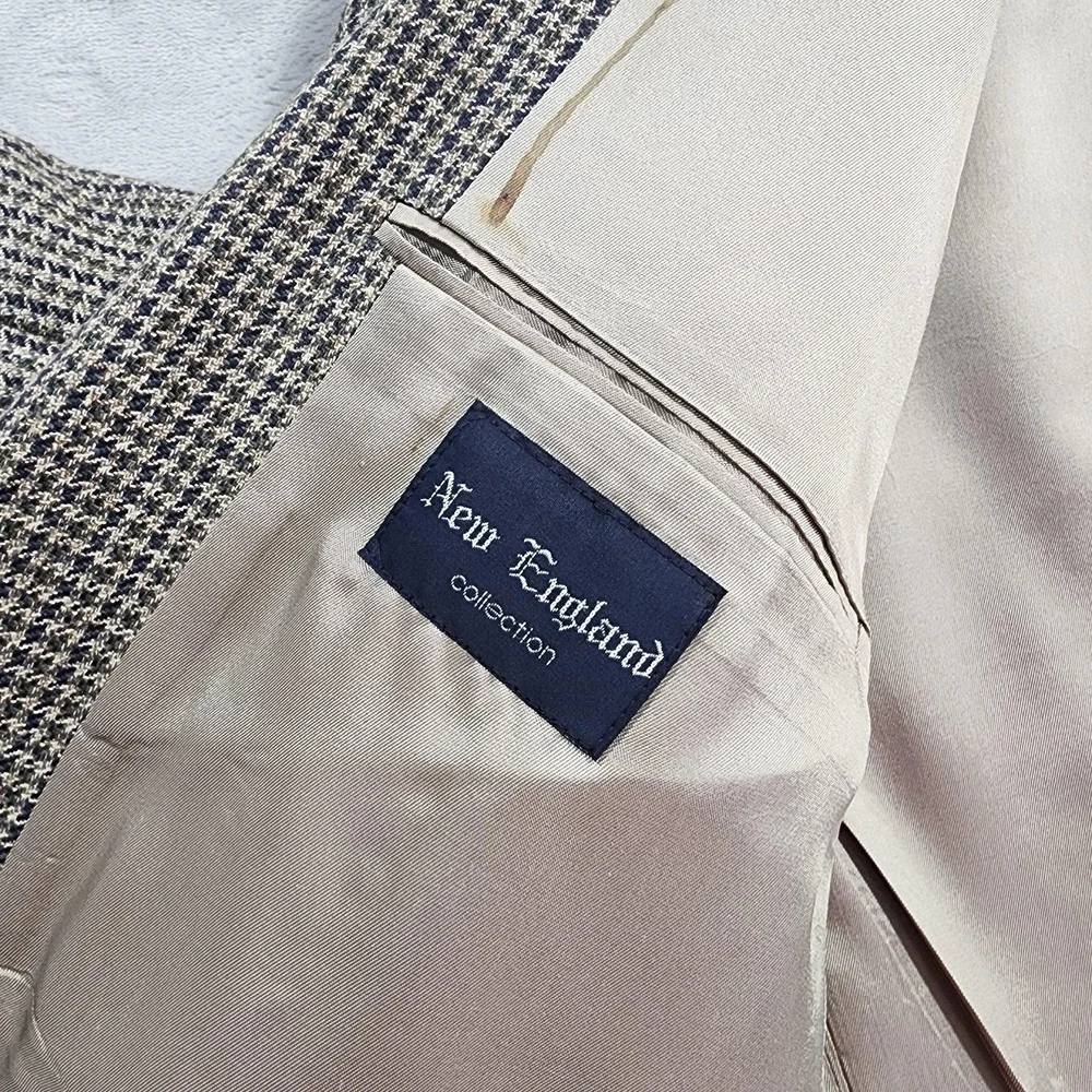 Vintage New England Collection Sport Coat Men 46L Brown Houndstooth Tweed Blazer